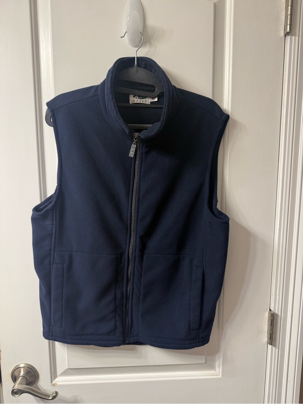 Haley Navy Fleece Vest with Stand Collar, large